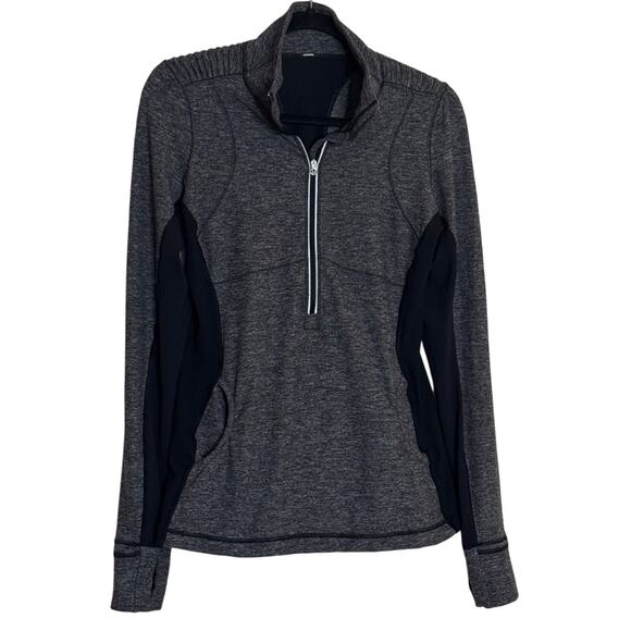 Lululemon Star Runner Pullover Size 10 Stripe Black Gray Heathered 1/4 Zip - Picture 2 of 7